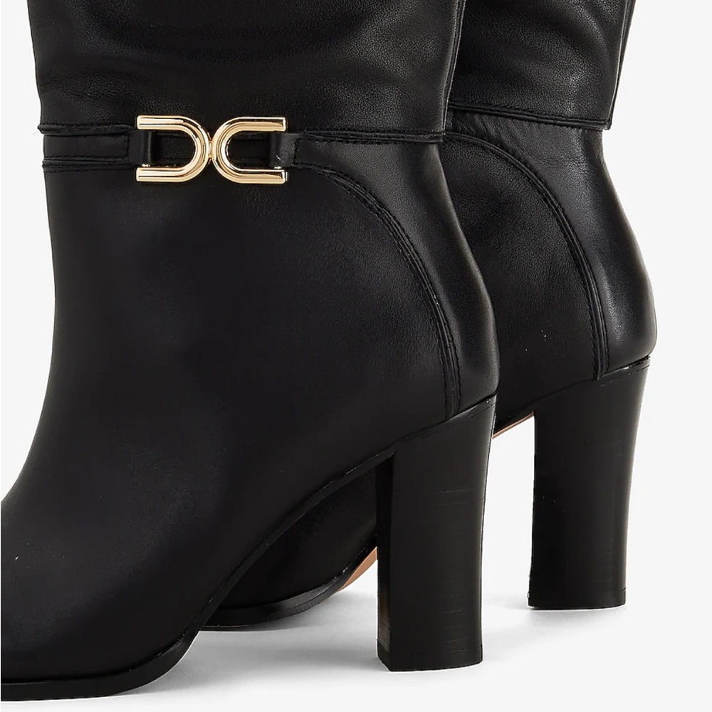 Leather Buckle Heeled Tall Boots